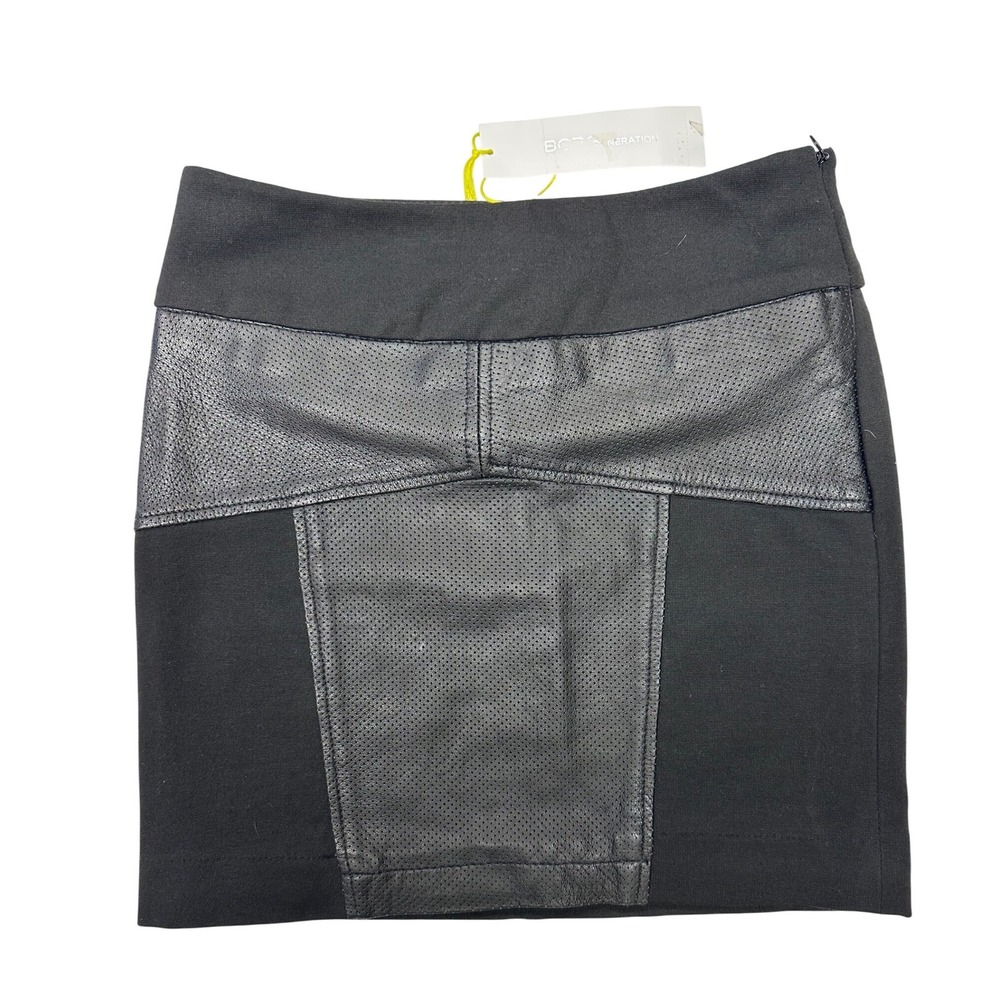 BCBGeneration Mini Skirt Black Faux Leather Perforated Panel Women S